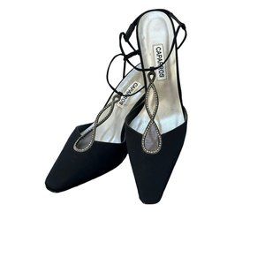 (9-211) Caparros Black Satin & Rhinestones Evening Shoes Size 7 ½